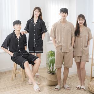 우일 인견 데일리 커플 솔리드 카라 상하 파자마 세트 잠옷 여름 2125SC 2325SC