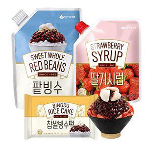 [화과방]딸기 팥빙수세트(팥빙수 1kg+딸기시럽 500g+찹쌀빙수떡 300g) / 파우치형 빙수재료