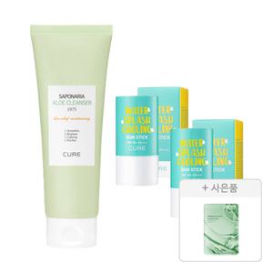 김정문알로에 큐어 워터 스플래쉬 선스틱 , 23g, 2개 + 알로에 클렌져, 150g, 1개 + 증정 (리알로에 피토 그린 앰플 마스크 30ml, 1매 )