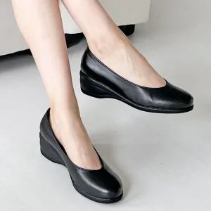 여성 미들 펌프스 여자 통굽 로퍼 4.5cm 알바미들