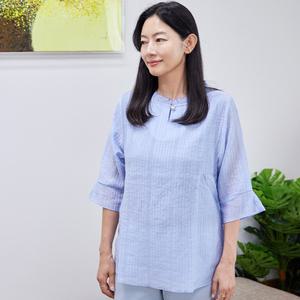 우븐 요루지 프릴넥 티셔츠 / 24SS41 / 봄 블라우스 / 빅사이즈 / 엄마옷 / 할머니옷 / 실버다이아몬드