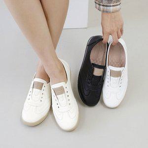 소가죽 발편한 여성 플랫 스니커즈 슬립온 (1.5cm) 비커밍