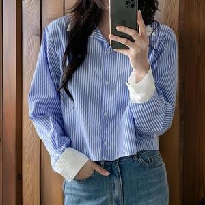 여성 스트라이프 반코르 셔츠 긴팔 블라우스