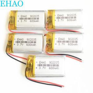 5개 에하오 902035 3.7V 600mAh 리튬 폴리머 LiPo 충전식 배터리 Mp3 DVD 전자책 블루투스 헤드셋용 셀 교