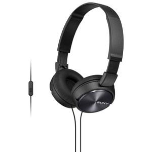 마이크, 블랙이 장착된 이어 헤드폰에 유선 연결된 소니 MDR-ZX310AP ZX 시리즈