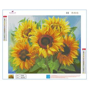 보석자수나라 보석십자수 비즈 큐빅 구슬 원단형 자수 5송이해바라기 50x40cm