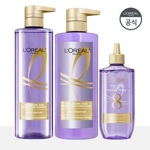 [로레알파리] 히알루론산 두피 샴푸 660ml+컨디셔너660ml+8초세럼 트리트먼트 200ml 3종 세트