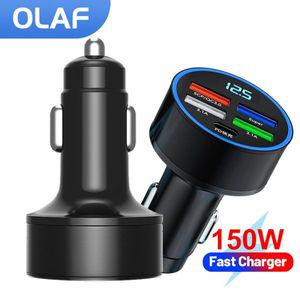 차량용 시거잭 충전기 150W 5 포트 USB C 자동차 빠른 충전 PD QC3.0 전화 유형 어댑터 아이폰 호환 삼성