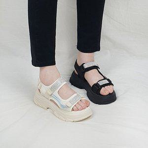 [디아]코라 큐빅 벨크로 스트랩 통굽 키높이 샌들 5cm