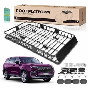 YHTAUTO 64인치 x 39인치 x 4인치 범용 루프랙 화물 캐리어 핏 자동차 SUV, 스틸 루프랙 바구니 녹 방지 탑 수하물 보관 홀더 바구니 스키보드 카약 자전거 스노보드 루프탑 화물 수하물용