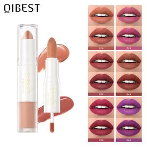 립 글로스 QIBEST 방수 색상, 퍼플 10 가지 오래 in 립스틱, 1 입술 , 메이크업, 레드 매트 더블 2 헤드 글로즈