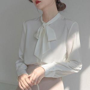 여성 스카프 오피스룩 새틴 블라우스 포인트 리본