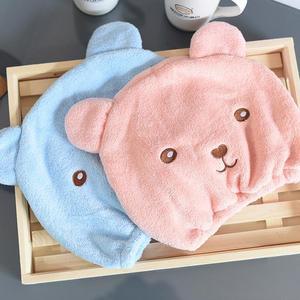 [S52PLR585]드라이 타올 극세사 곰돌이 헤어 캡 머리 수건