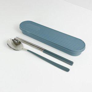 [기타]바네 수저통세트 블루 캠핑 수저케이스 무소음 휴대용 도시락 숟가락 젓가락 커트러리 세트