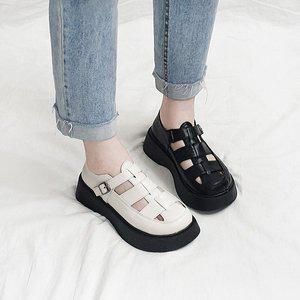 [디아]비나 피셔맨 꼬임 스트랩 오버솔 통굽 키높이 로퍼 5cm