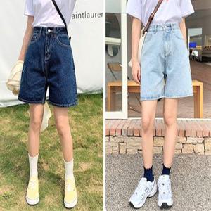 하이웨스트 데님 반바지 여름 와이드 청반바지 데일리팬츠