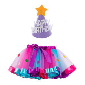 여아코스튬 도트 미니 스커트 생일파티 공주 원피스 여름 동글 망사 생일 모자 YJ1