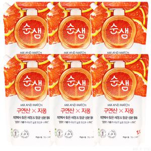 애경산업 순샘 구연산 자몽 주방세제 리필 1.2L 6개