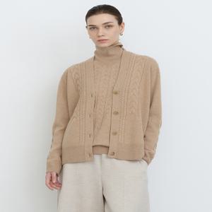 닥스 여성 24FW [역시즌세일][울캐시미어혼방]베이지 로고 버튼 브이넥 가디건 DLSW4DE91I2