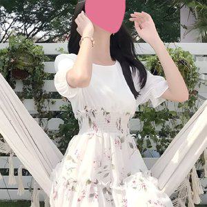 하이웨스트 프릴소매 쉬폰 카라넥 데이트룩 롱원피스