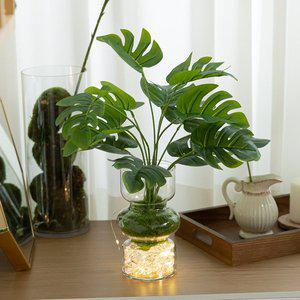 [플라워트리]몬스테라 스킨답서스 조화 화병 LED 그린 집들이 set 38cm (DIY) 4타입 인테리어 식물 테이블