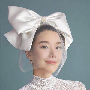 복고풍 왕리본베일 페이스베일 셀프웨딩면사포 컨셉 장식 화이트 헤어 헤어장식 베일 머리 빈티지 면사포