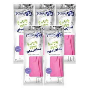 홈에디션명진 손이편한 마이마이 고무장갑 분홍 대L 5세트