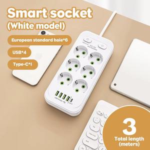 EU 플매트 카펫 러그 멀티탭 AC 콘센트 익스텐션 USB 포트 5 개 3m 코드 전기 소켓 2500W 고속 충전 서지