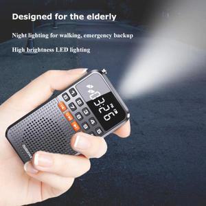 휴대용 FM 미니 라디오 듀얼 안테나 포켓 리시버 블루투스 5.0 스피커 TF 카드 음악 플레이어 LED 손전등