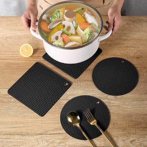 1+1세트 주방 실리콘매트 테이블 냄비 받침 원형 패드 블랙 N592