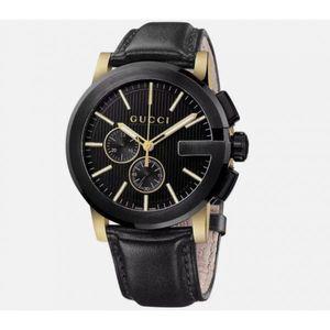[Gucci] 브랜드 구찌 G-크로노그래프 44MM 블랙 다이얼 가죽 남성 시계 YA101203