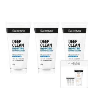 뉴트로지나 NEW 딥클린 하이드레이팅 포밍 클렌저, 150g, 3개 + 증정 (아크네폼 40g, 1개 + 젠틀폼 10g, 3개)
