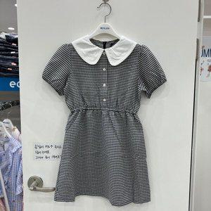 [에꼴리에]배색 카라 체크 원피스 23B1858 BK