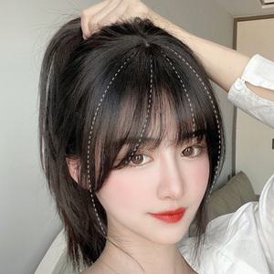 여자 인모 새치 부분가발 앞머리 가발 헤어피스 정수리 커버 내츄럴 똑딱 흰머리 Gy618