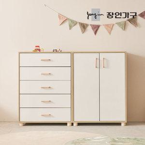장인가구 뉴피터 베이비장 1600세트 (5단서랍+유아옷장) + 원목발