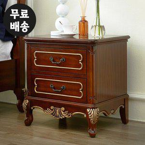 뷰엘 엔틱 원목 협탁 2단 서랍장 골드 고급 수납장
