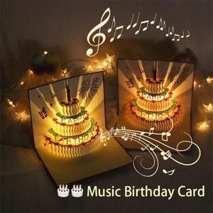 3D 라이트 음악 생일 카드 팝업 케이크 크리 에이 티브 인사말 축하 파티 선물 메시지
