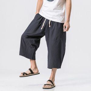 남성 심플데일리룩 면 바지 칠부 여름 루즈핏 솔리드 통 캐주얼팬츠 빅사이즈 운동 반 OOTD2