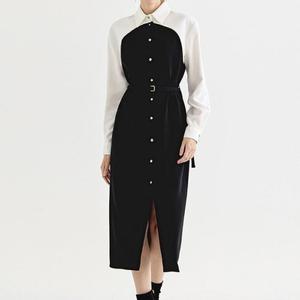 루즈핏 볼레로 배색 카라넥 셔츠 롱 벨트 세트 원피스  18642563)