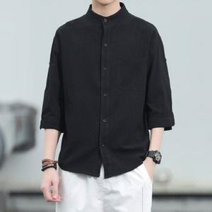 남성용 7부 쿨 린넨셔츠 루즈핏 차이나카라 헨리넥 여름 오버핏 데일리 남방