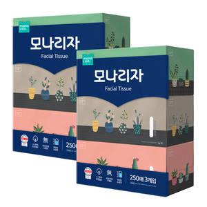 모나리자 피부저자극 250매 3입 2개 총6개 각티슈 천연펄프 미용티슈
