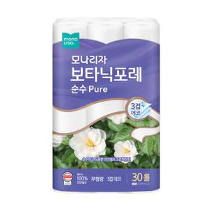 모나리자 보타닉포레 순수 3겹 27M 30롤 1개 천연펄프 화장지