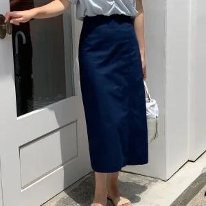 피오라 린넨 슬릿 롱 스커트 여름 여성 롱치마 브라운 네이비