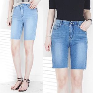 [103st] 심플 밴딩 스판 청반바지 4.5부 연청 진청 데님 반바지/S~3XL 여성 빅사이즈