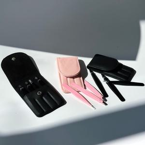 emollz shop 가죽파우치 쪽집게 세트 전문가용 수염 족집게 제모핀셋