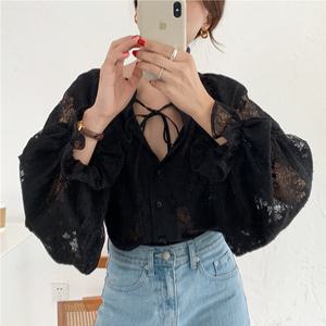 라라 레이스 시스루 블라우스