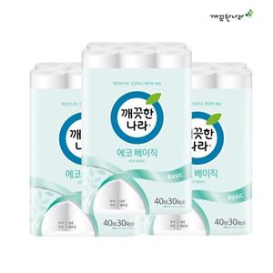 [깨끗한나라] 2겹 에코베이직 40m 30롤 x 3팩
