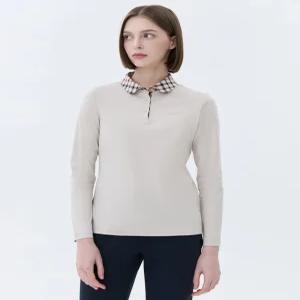 닥스 골프 여성 24SS [스테디셀러]체크카라 코튼 긴팔폴로티셔츠 (BEIGE) WNTS4A001I2