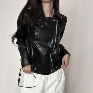 [오노마] ONM 여성 유광 카라 라이더 자켓 가죽 재킷 간절기 아우터  23564617)