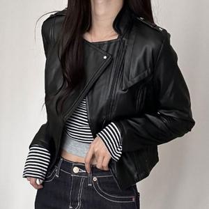 [오노마] ONM 여성 슬림핏 라이더 자켓 간절기 아우터 가죽 재킷  23564616)